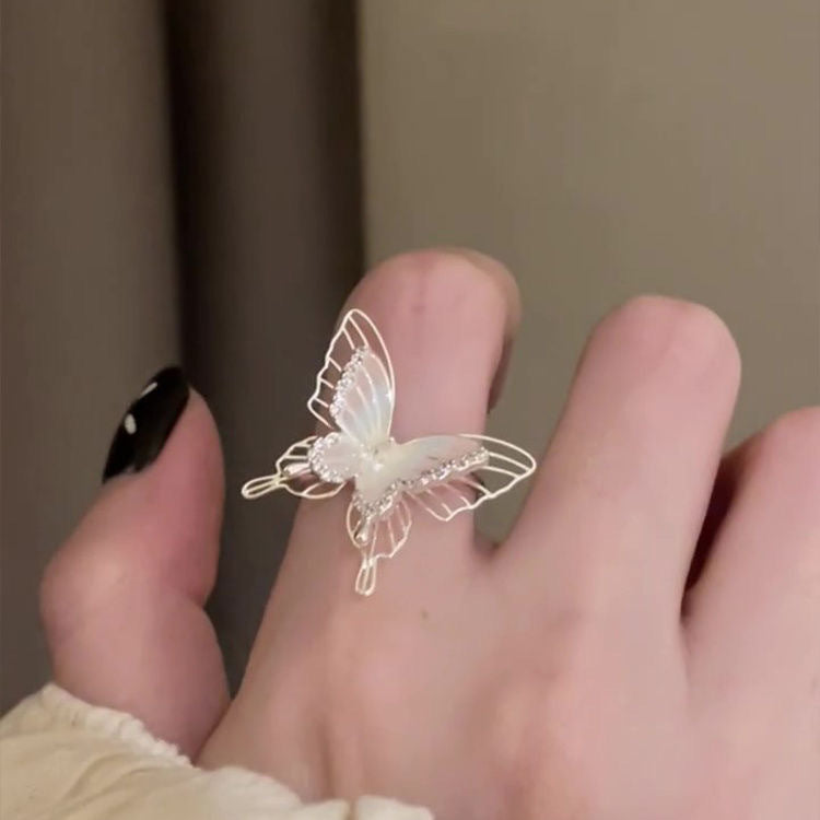 Wholesale Pink gradient double-layer hand-decorated hollow butterfly ring